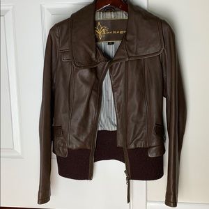 Brown motorcycle style leather jacket